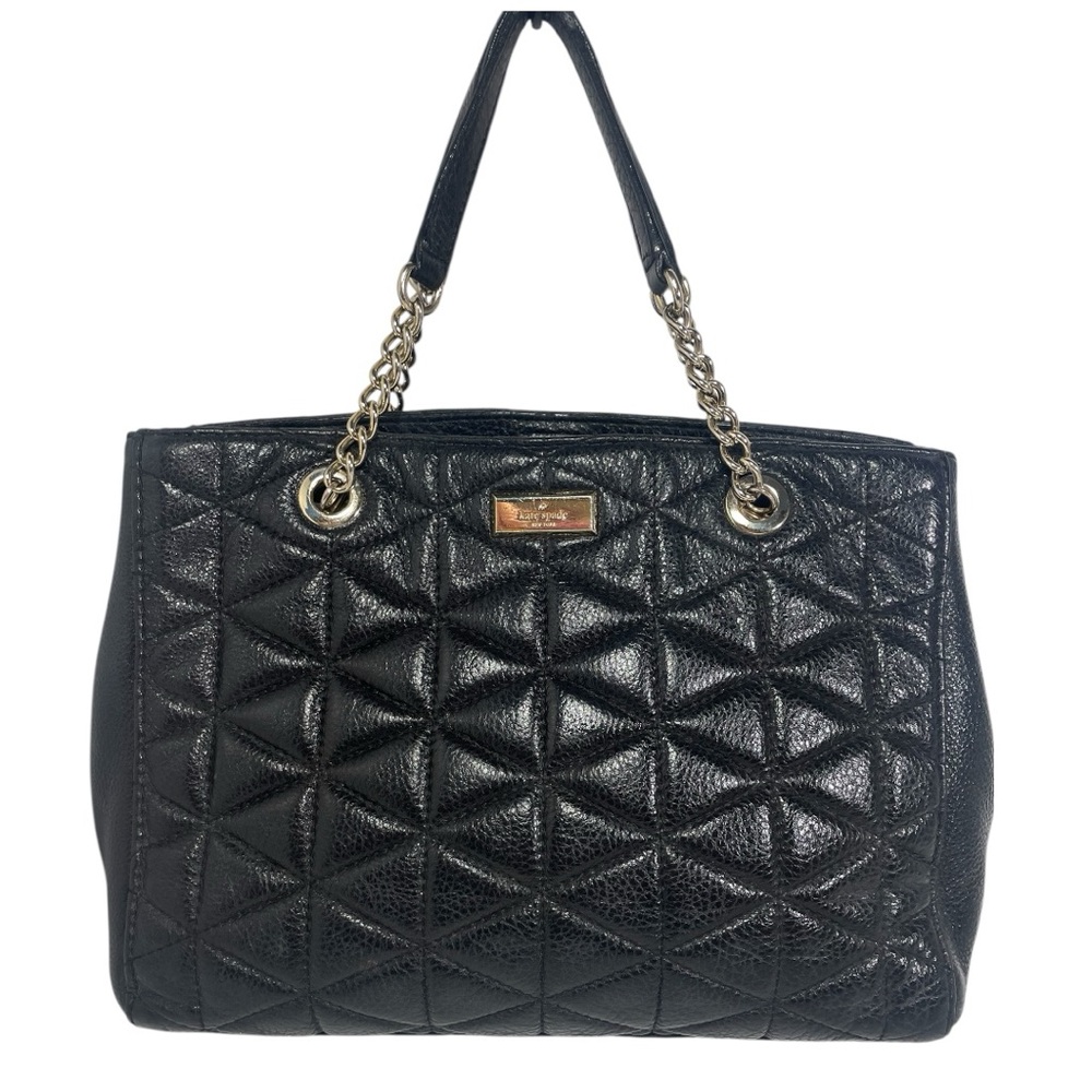 Kate Spade Black Quilted Leather  Satchel Gold Chain Strap Multiple Compartments